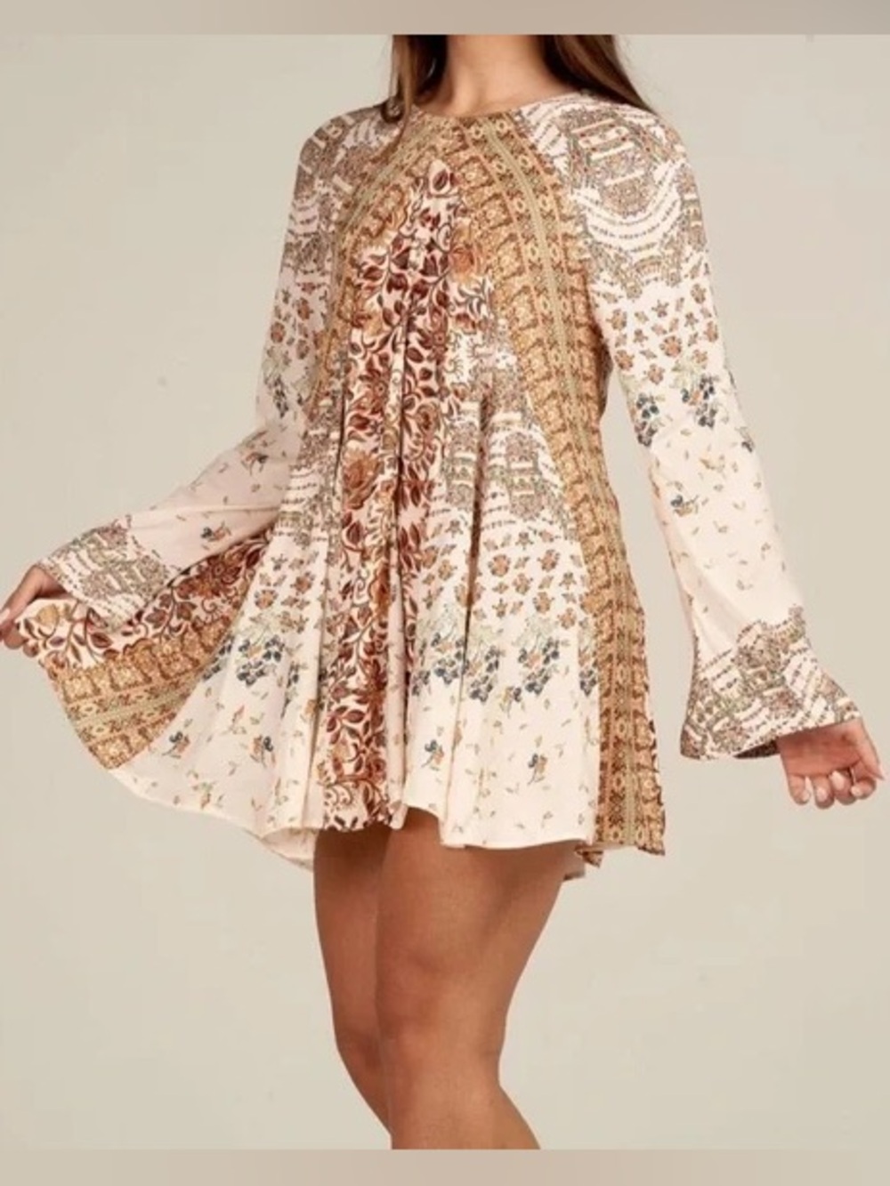 Free People Long Sleeve Stevie Tunic Boho Hippie Long Sleeve Mini Dress Sz S